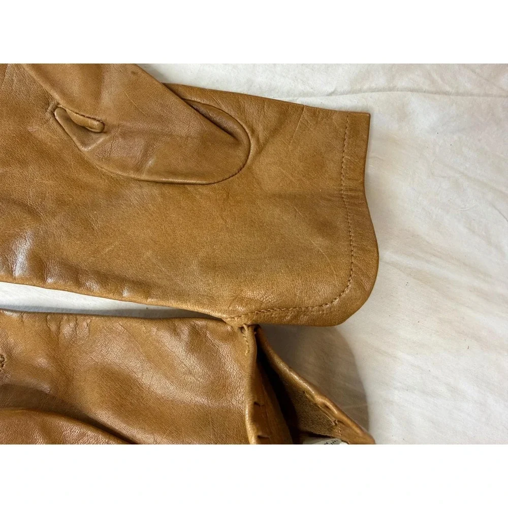 Tan‎ Brown Vtg Leather Gloves Small Classic Three Point Stitching Side Sewn Thin